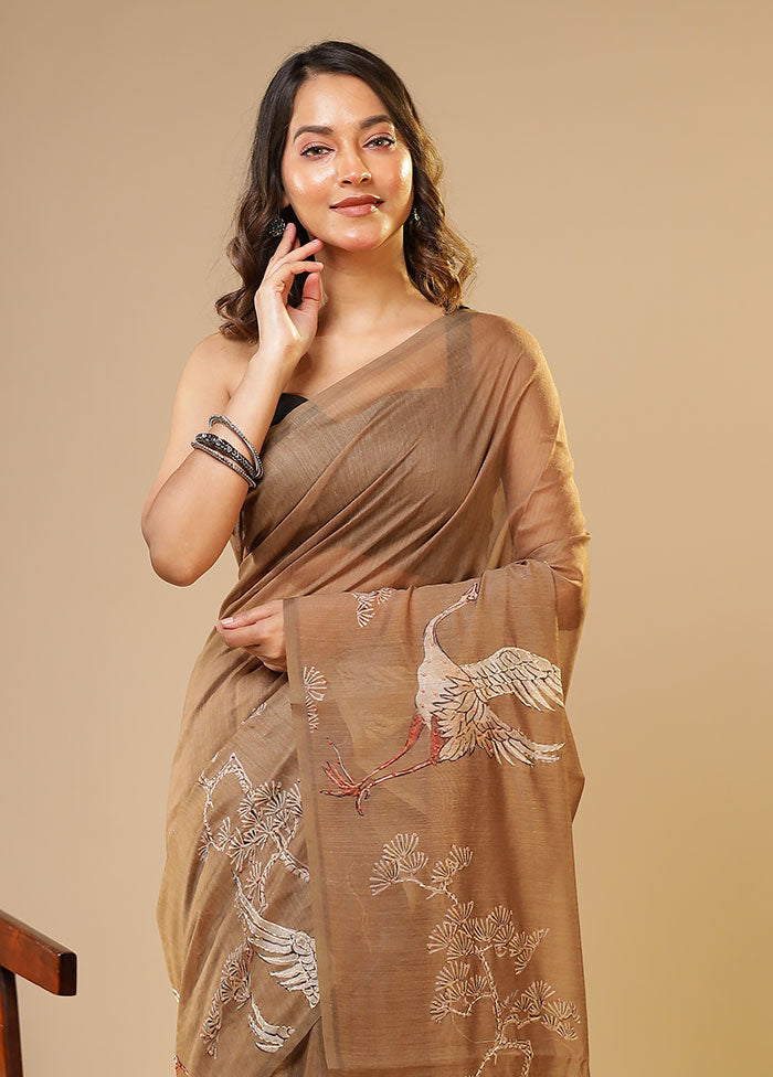 Green Linen Silk Saree With Blouse Piece