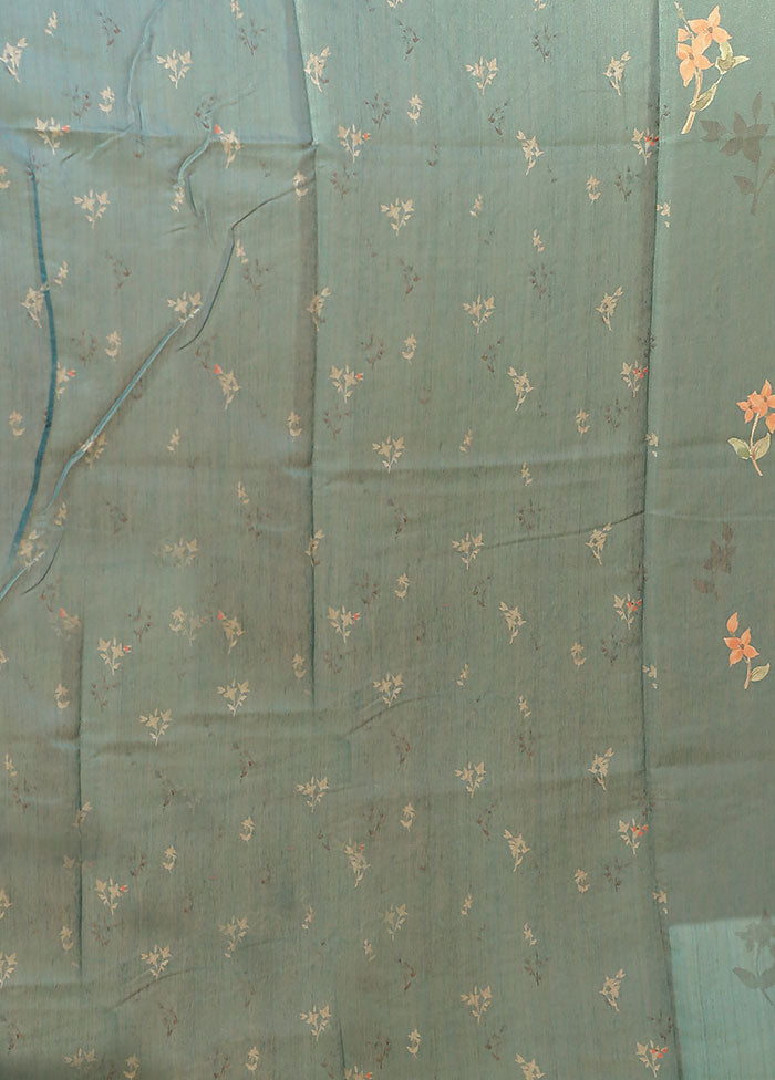 Blue Linen Silk Saree With Blouse Piece
