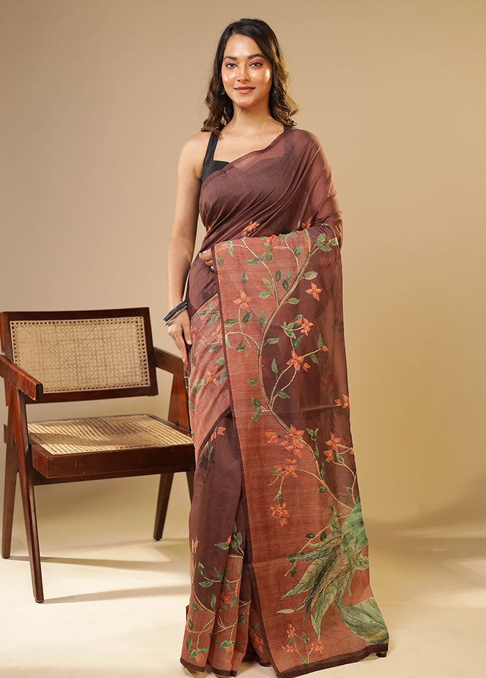 Grey Linen Silk Saree With Blouse Piece