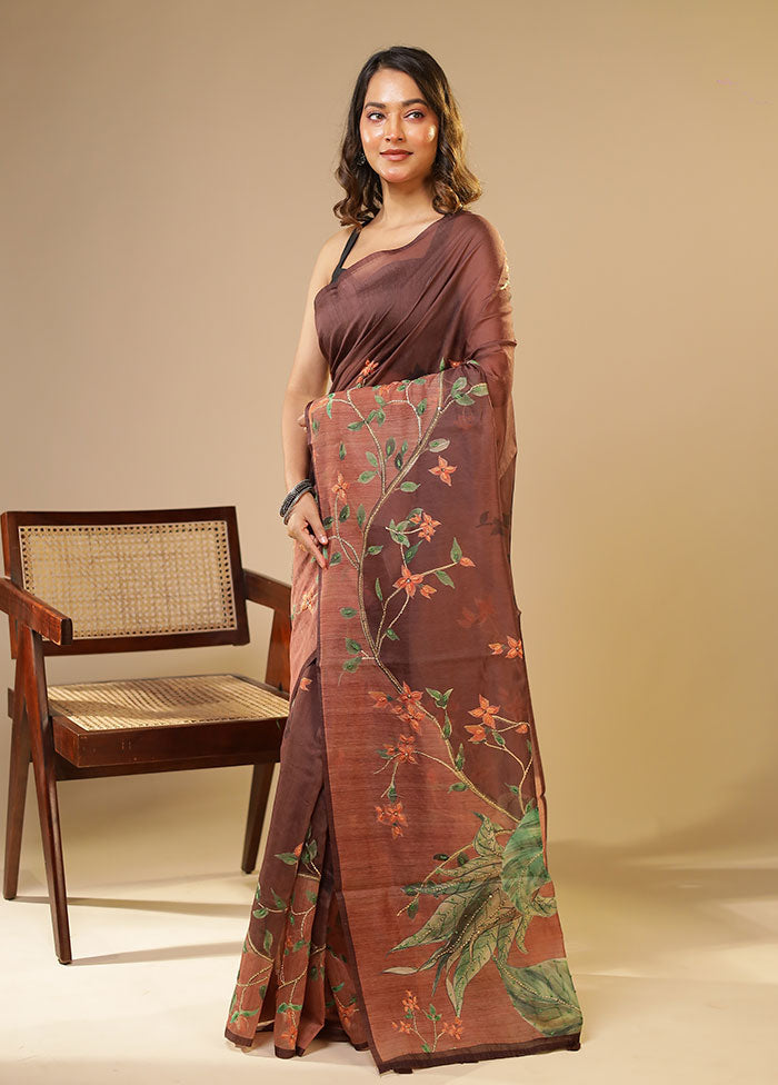 Grey Linen Silk Saree With Blouse Piece