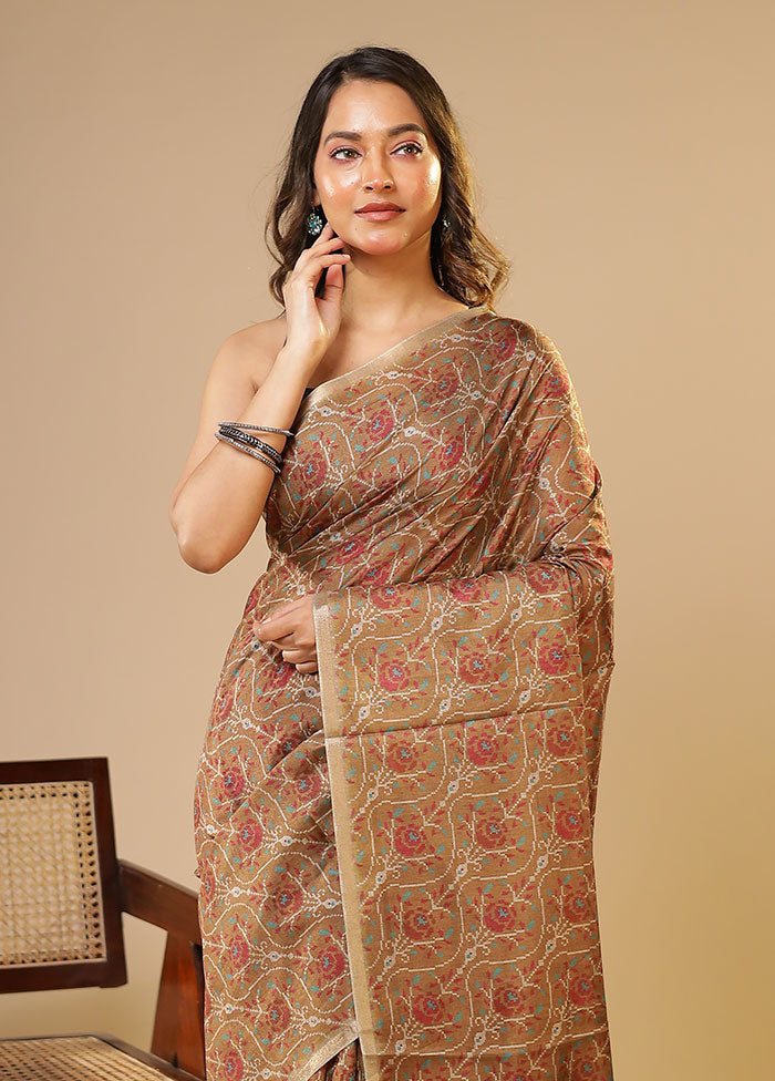 Rust Tussar Silk Saree With Blouse Piece