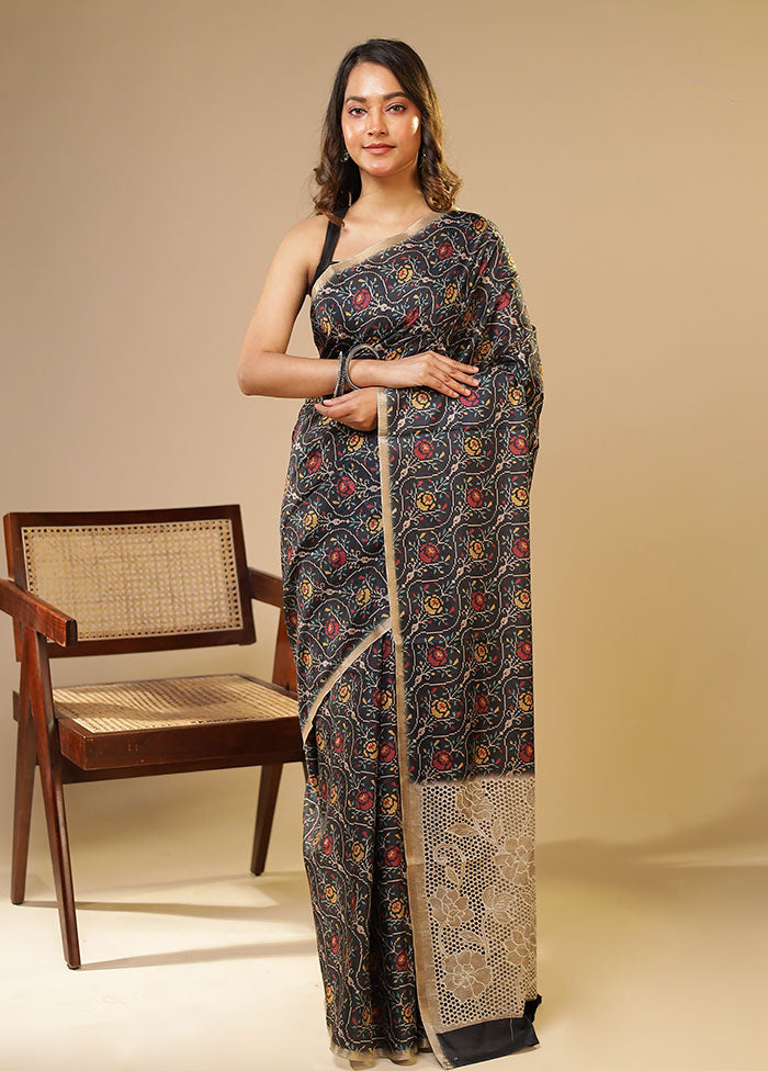 Blue Tussar Silk Saree With Blouse Piece