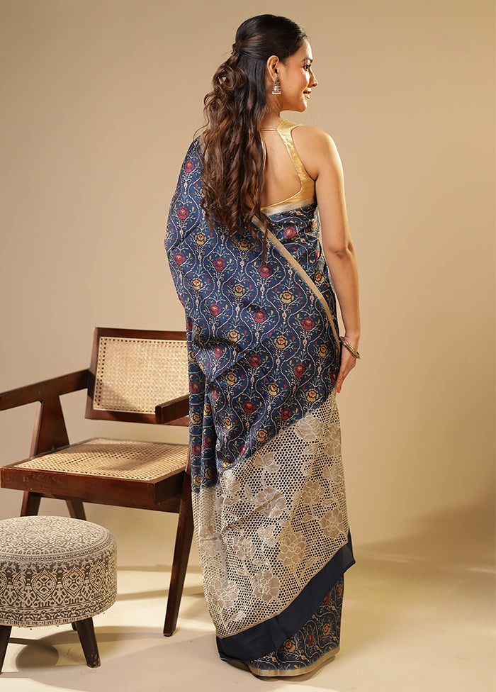 Blue Tussar Silk Saree With Blouse Piece