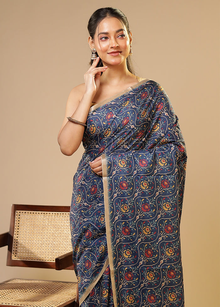 Blue Tussar Silk Saree With Blouse Piece