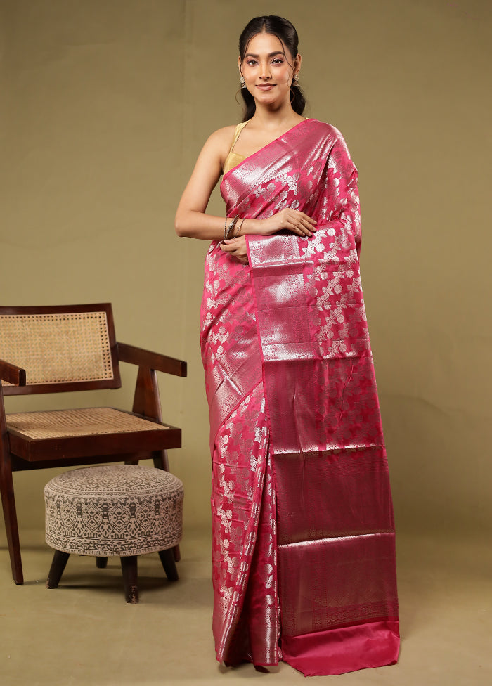 Pink Dupion Silk Saree With Blouse Piece
