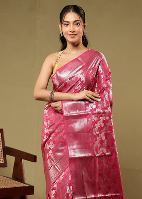 Pink Dupion Silk Saree With Blouse Piece