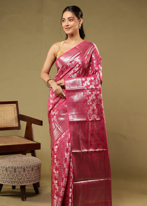 Pink Dupion Silk Saree With Blouse Piece