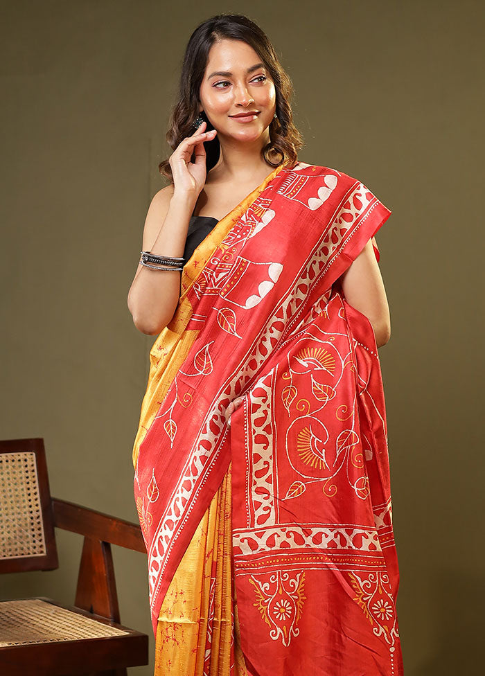 Multicolor Printed Pure Silk Saree Without Blouse Piece