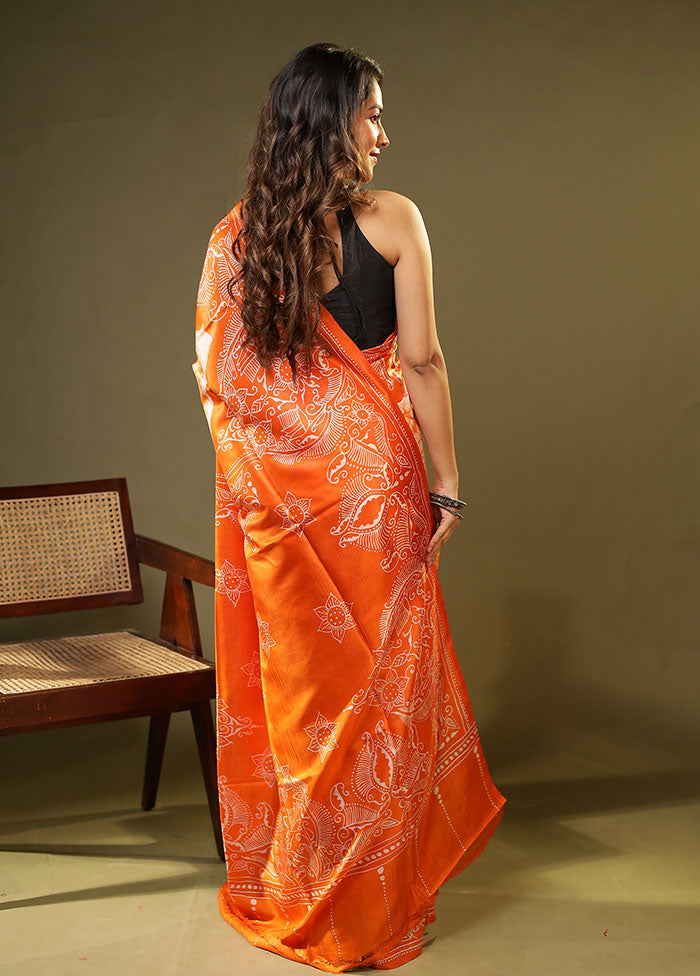 Multicolor Printed Pure Silk Saree Without Blouse Piece