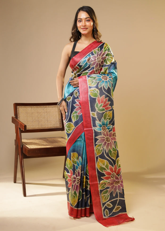 Multicolor Handloom Tussar Pure Silk Saree With Blouse Piece