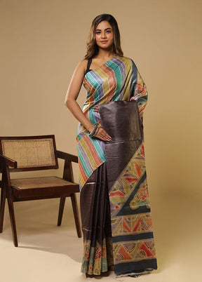 Multicolor Handloom Tussar Pure Silk Saree With Blouse Piece