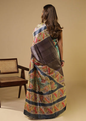 Multicolor Handloom Tussar Pure Silk Saree With Blouse Piece