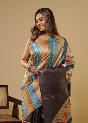 Multicolor Handloom Tussar Pure Silk Saree With Blouse Piece