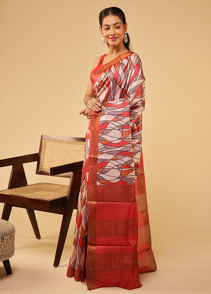 Pink Tussar Silk Saree With Blouse Piece
