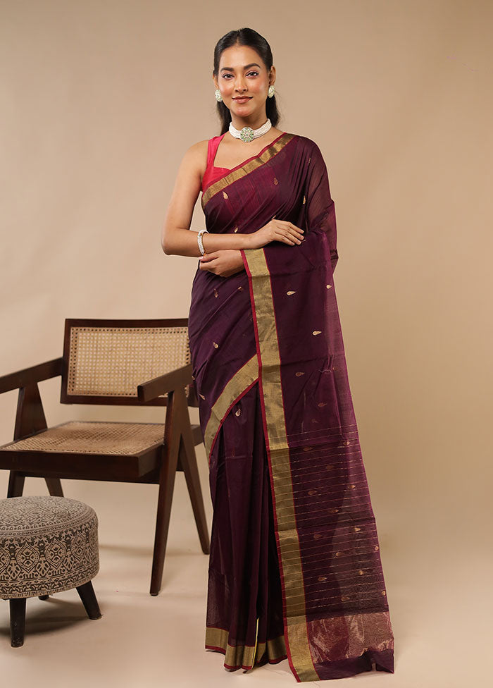 Purple Chanderi Silk Saree With Blouse Piece