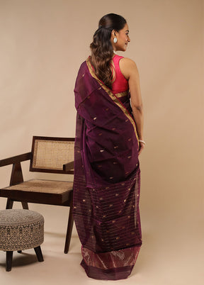 Purple Chanderi Silk Saree With Blouse Piece