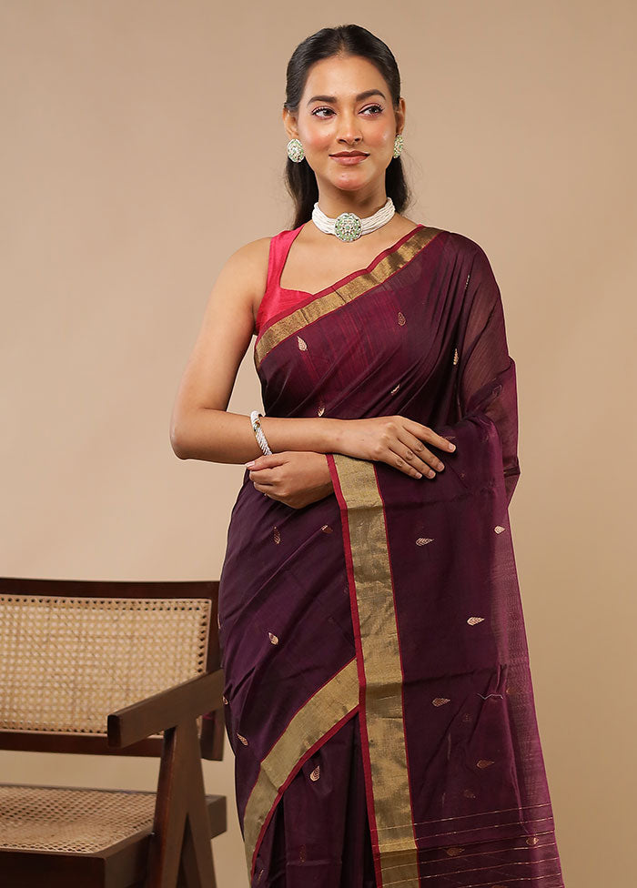 Purple Chanderi Silk Saree With Blouse Piece