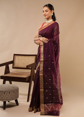 Purple Chanderi Silk Saree With Blouse Piece