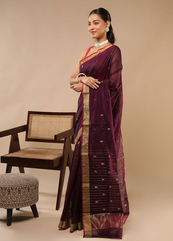 Purple Chanderi Silk Saree With Blouse Piece