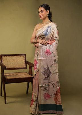 Cream Tussar Silk Saree With Blouse Piece