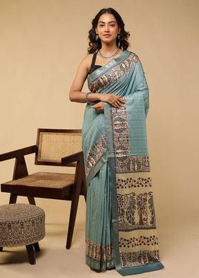 Cream Tussar Silk Saree With Blouse Piece