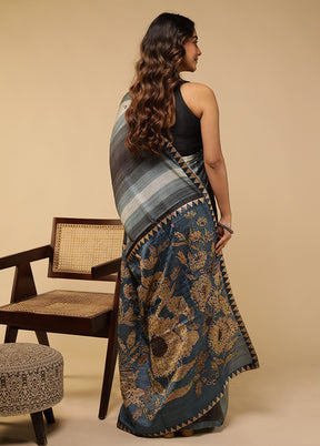 Blue Tussar Silk Saree With Blouse Piece