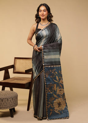 Blue Tussar Silk Saree With Blouse Piece