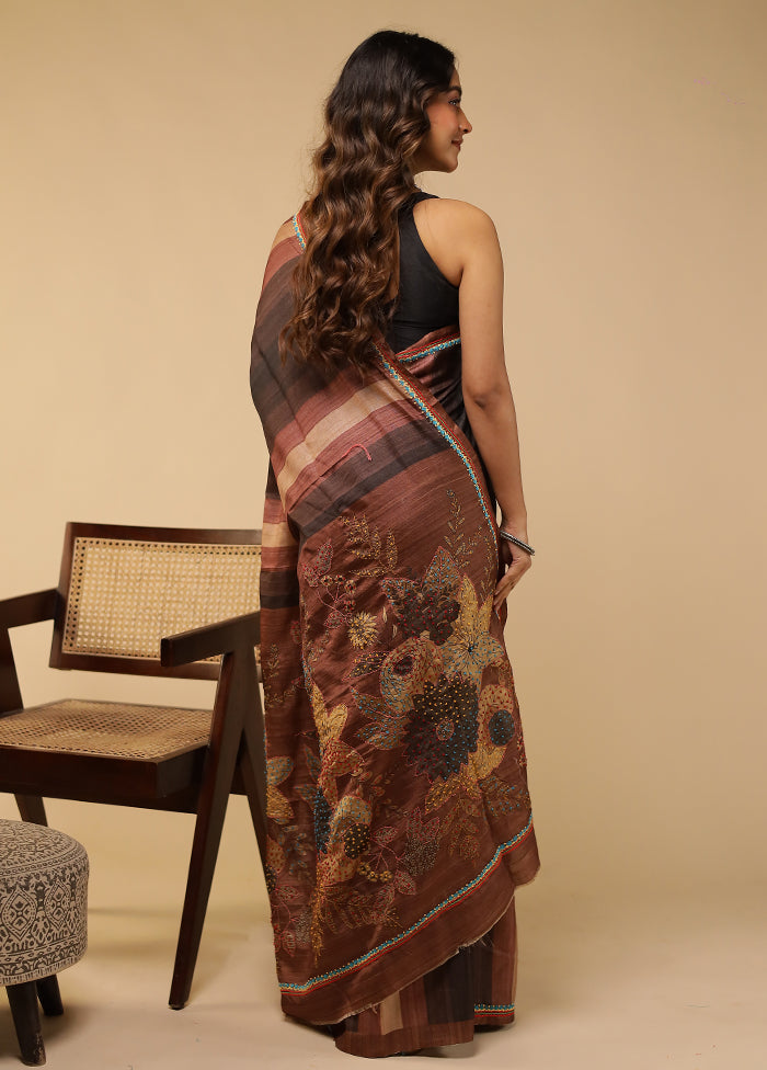 Multicolor Tussar Silk Saree With Blouse Piece