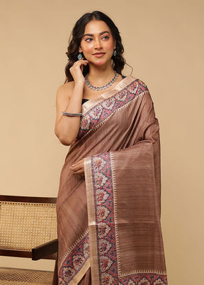 Brown Tussar Silk Saree With Blouse Piece