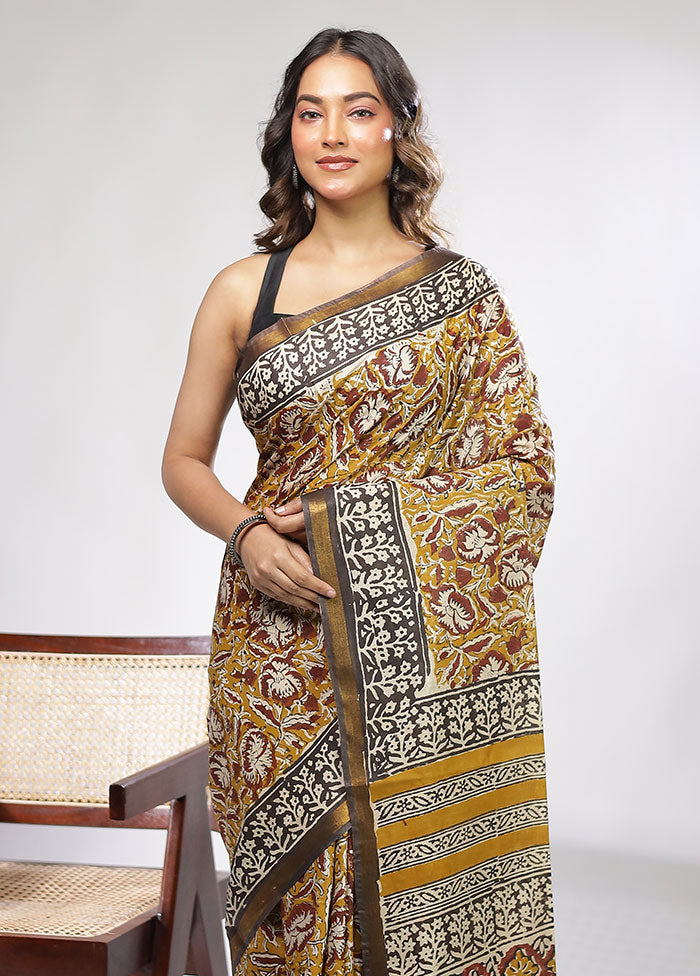 Green Chanderi Cotton Saree With Blouse Piece