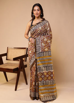 Maroon Chanderi Cotton Saree With Blouse Piece