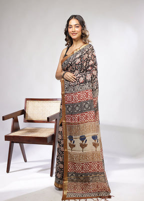 Black Chanderi Cotton Saree With Blouse Piece