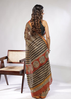 Cream Chanderi Cotton Saree With Blouse Piece