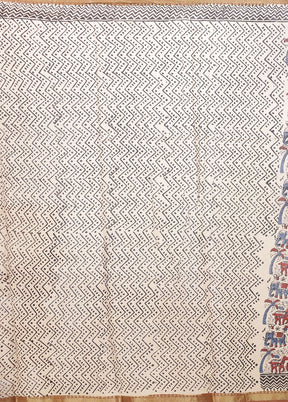 Cream Chanderi Cotton Saree With Blouse Piece