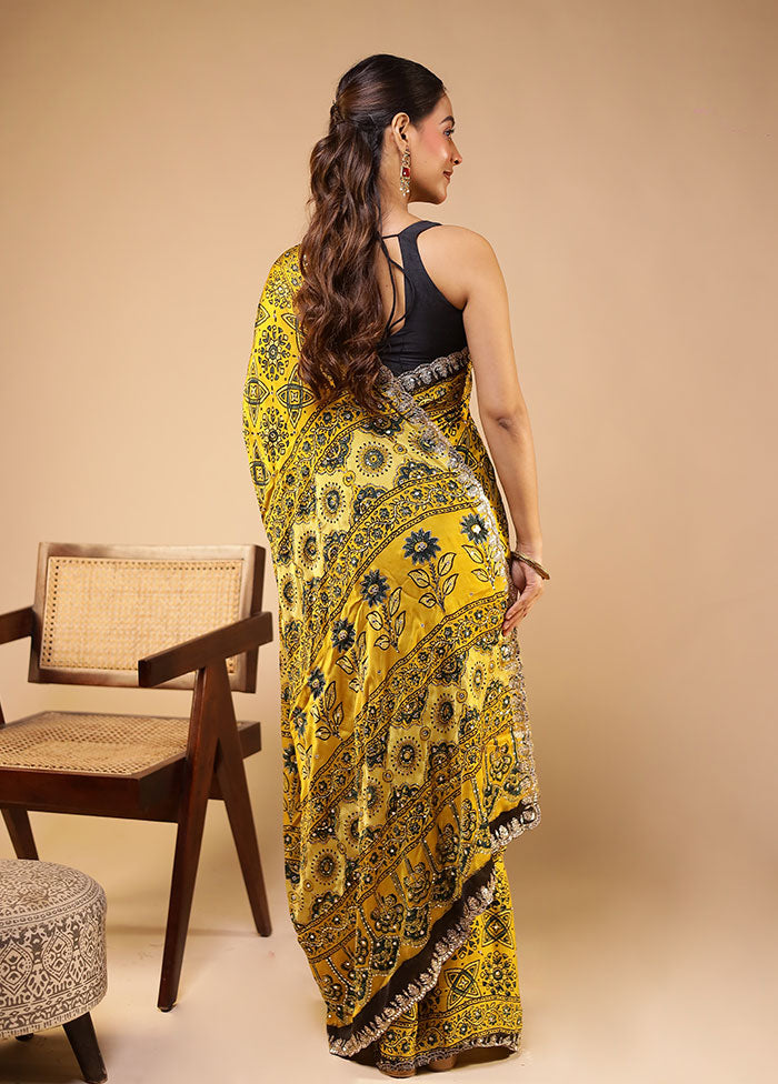 Yellow Modal Pure Silk Saree Without Blouse Piece