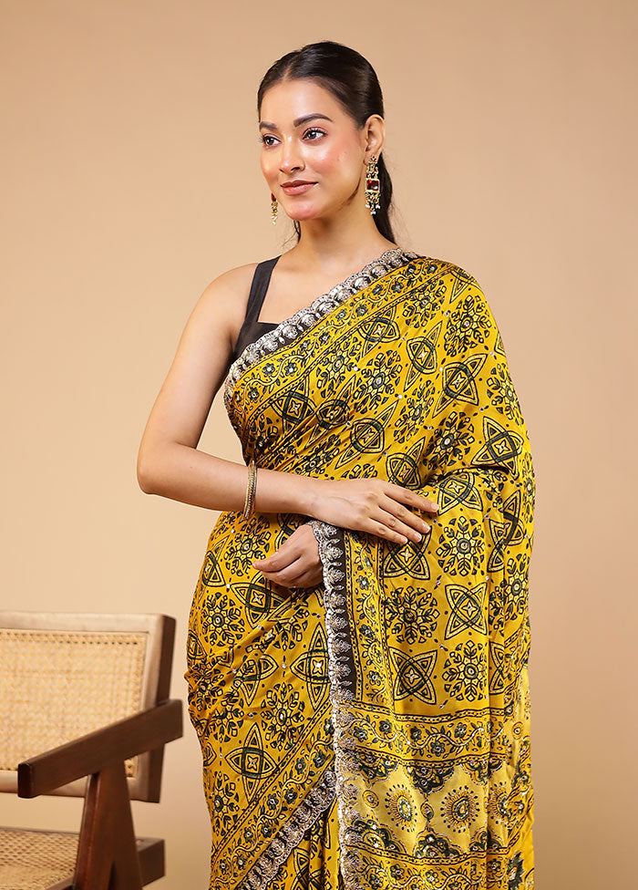 Yellow Modal Pure Silk Saree Without Blouse Piece