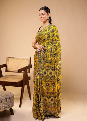 Yellow Modal Pure Silk Saree Without Blouse Piece