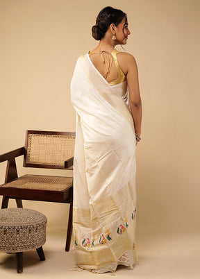 White Dupion Silk Saree With Blouse Piece