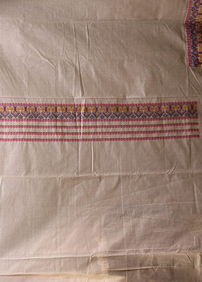Cream Assam Silk Saree With Blouse Piece