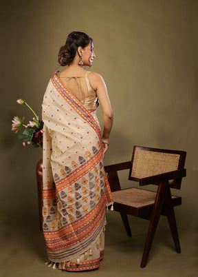 Cream Assam Silk Saree With Blouse Piece