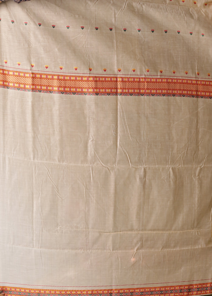 Cream Assam Silk Saree With Blouse Piece