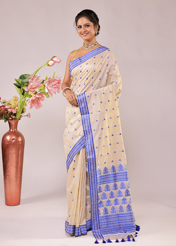 Cream Assam Silk Saree With Blouse Piece