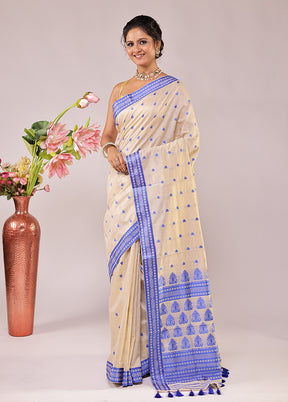 Cream Assam Silk Saree With Blouse Piece