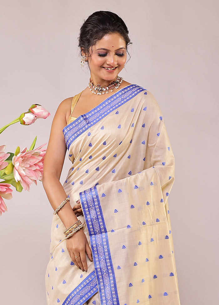 Cream Assam Silk Saree With Blouse Piece