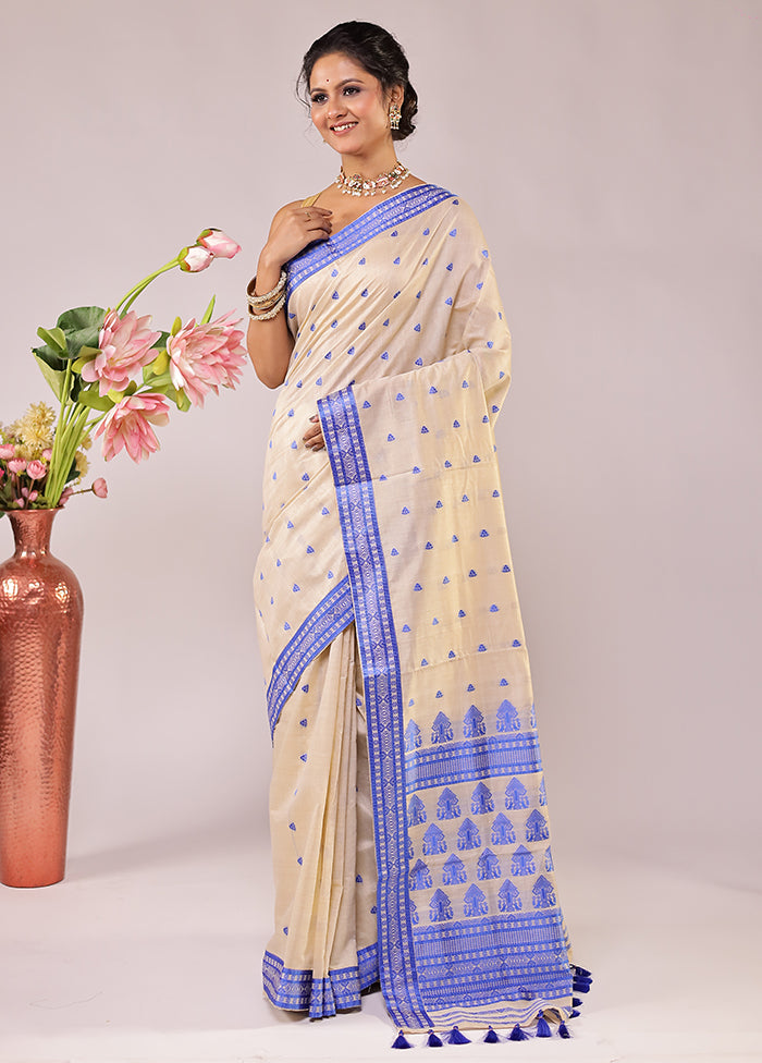 Cream Assam Silk Saree With Blouse Piece