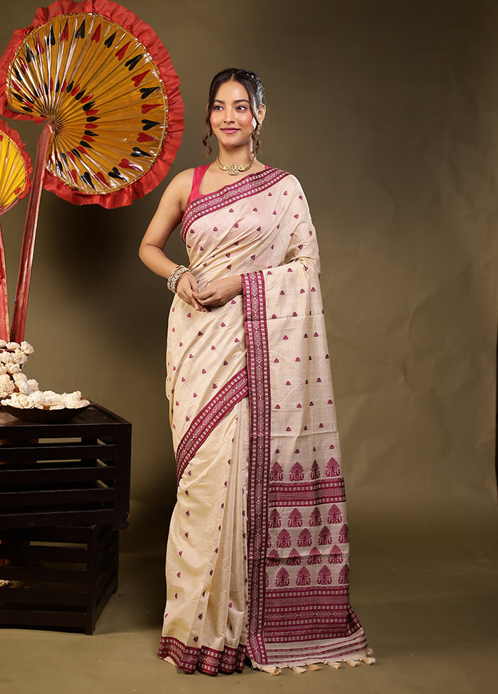 Cream Assam Silk Saree With Blouse Piece