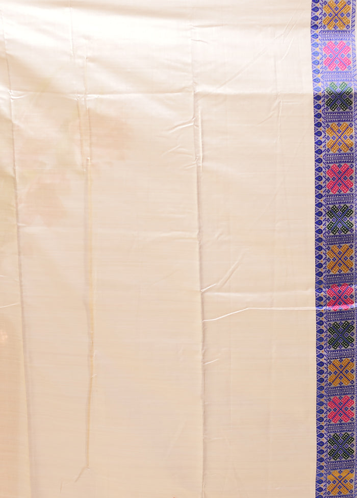 Cream Assam Silk Saree With Blouse Piece