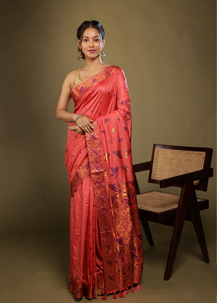 Pink Assam Silk Saree With Blouse Piece
