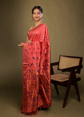 Pink Assam Silk Saree With Blouse Piece