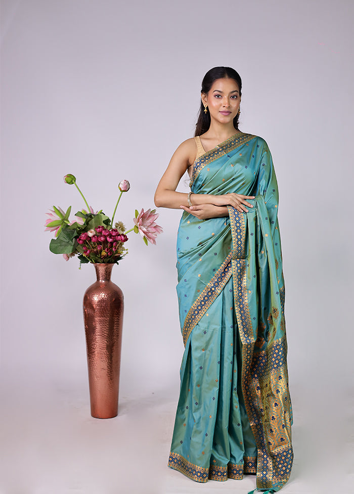 Green Assam Silk Saree With Blouse Piece